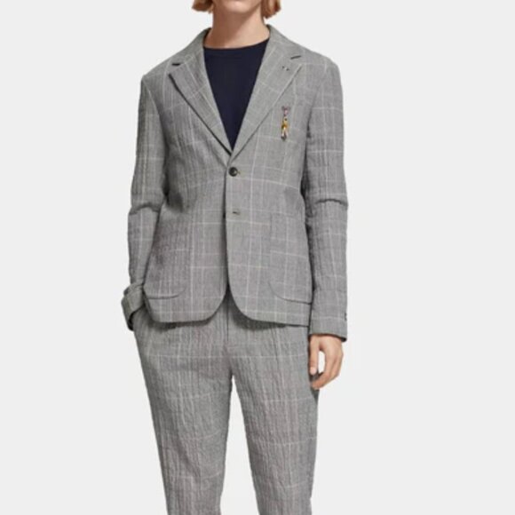 Scotch Soda Check Single-Breasted Blazer Mens XL Gray Seersucker Lightweight - Picture 9 of 12